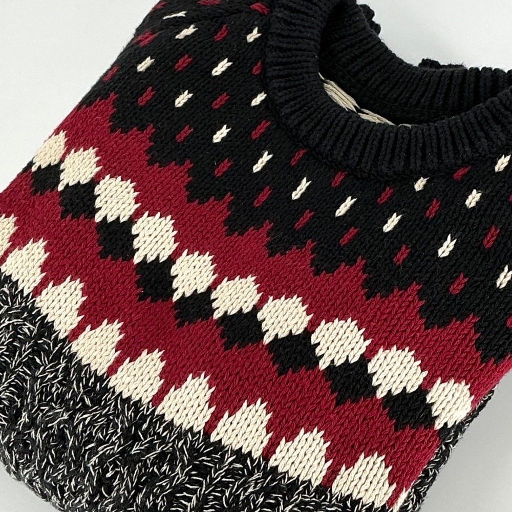 LL Bean‎ Signature Mens Size S Fair Isle Sweater Black Red Marled Cotton Knit